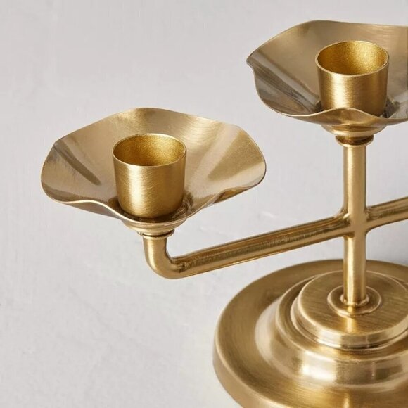 4" Scalloped Brass 3ct Taper Candelabra Antique Finish - Hearth & Hand Magnolia - Picture 3 of 4